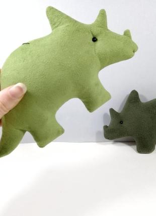 Динозавр трицератопс мягкая игрушка зеленый дино декор в комнату динозавры юрского периода