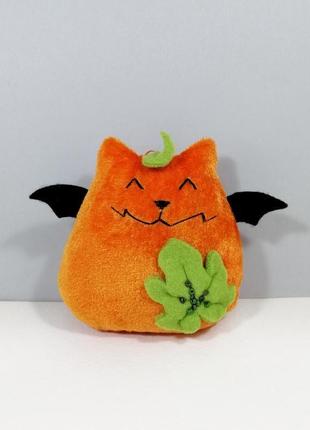 Кіт гарбузик м'який помаранчевий декор гарбузи на хелловін літаючий котик гарбуз кумедний чарівний м1 фото