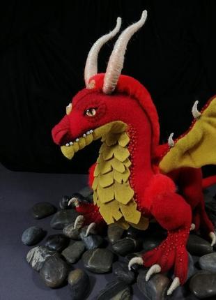 Большой красный дракон символ года авторская игрушка новогодний декор под елку дракончик драконы2 фото