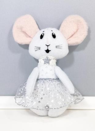 Белая мышка принцесса волшебный мышонок мягкая игрушка на ёлку серебряный декор1 фото
