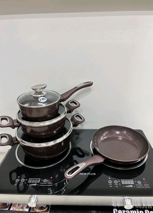Набір посуду для кухні зі сковородою граніт круглий 7 предметів3 фото