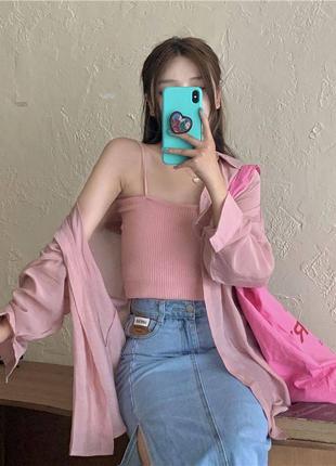 Женская пудровая рубашка6 фото