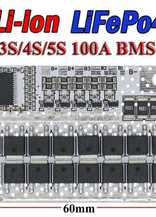 Бмс контролер з балансиром bms 5s/4s/3s 100a для liion аккум-ів