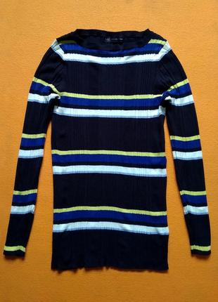 Свитер полосатый желто-голубой синий джемпер пуловер кофта полоска