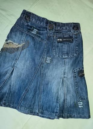 Шикарная джинсовая юбка с вышивкой, карманами,42-44разм.4 фото
