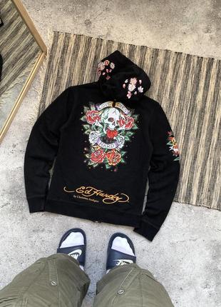 Vintage ed hardy by christian audigier womens zip hoodie женская кофта зип худи черное размер s