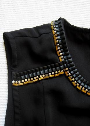 Черное платье миди с кожей и бисером3 фото