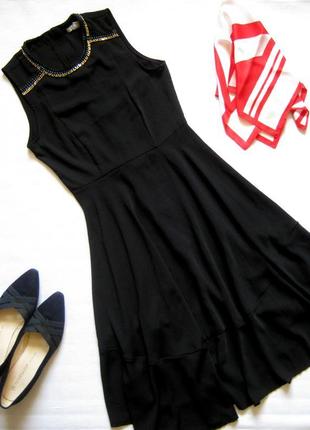 Черное платье миди с кожей и бисером1 фото