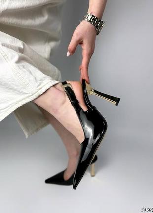 Черные лакированные туфли слингбеки с острым носиком 36 37 38 39 403 фото