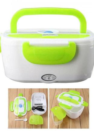 Ланч бокс электрический с подогревом lunch leater 220 v pro, термос для еды для детей. цвет: зеленый в5 фото