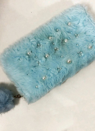Стильный кошелек с мехом. цвет: голубой2 фото