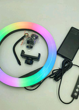 Кольцевая светодиодная лампа rgb led ring mj26 26 см с держателем8 фото