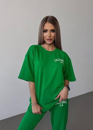 Костюм футболка со спущенным рукавом брюки на резинке зеленый5 фото