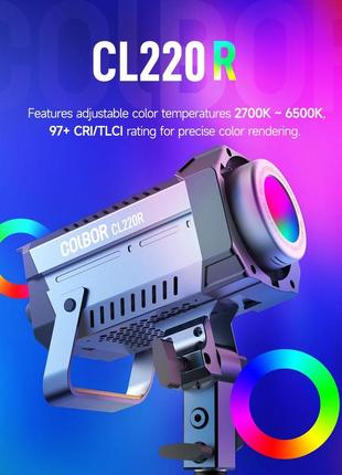 Светодиодный студийный видеосвет cob synco colbor cl220r rgb (250 вт, 2700k-6500k, с управлением app)