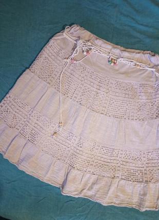 Шикарная котоновая юбка с кружевом,42-48разм,италия8 фото