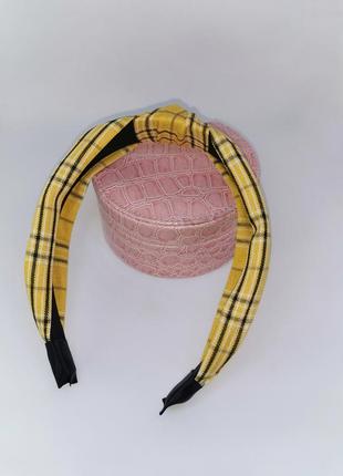 Женский обруч - чалма для волос в клетку / ободок для головы жёлтый2 фото