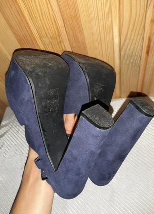 Тёмно-синие босоножки на высоком каблуке и толстой подошве для стриппластики и пилатеса10 фото