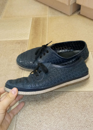 Ажурные синие туфли женские мокасины1 фото