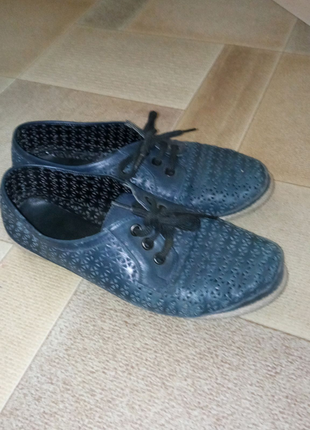 Ажурные синие туфли женские мокасины2 фото