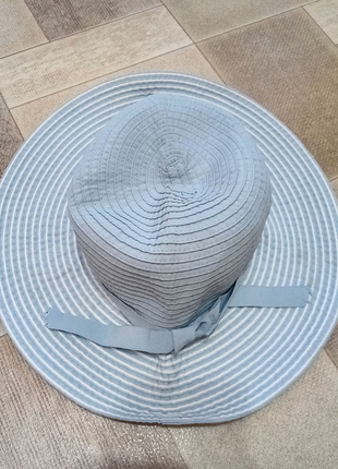 Капелюх пляжна капелюшок блакитна з бантом з зав'язкою синя біла3 фото