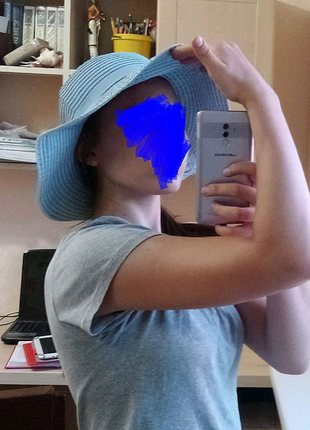 Капелюх пляжна капелюшок блакитна з бантом з зав'язкою синя біла5 фото