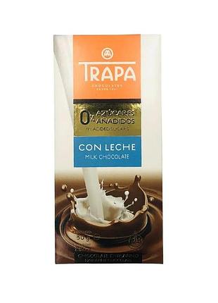 Шоколад 80г без цукру trapa 0% молочний 30% 023450
