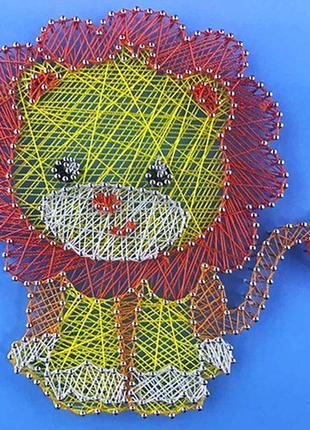 Набор креативного творчества string art лев 20*25 см изонить из ниток стринг-арт с гвоздями молоток