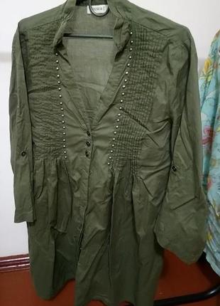 Блуза туніка кольору хакі для вагітних
