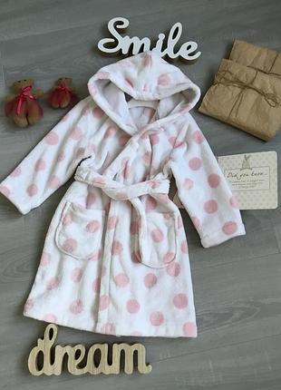 Теплый красивый халат в горошек в размере 4-5 лет на девочку