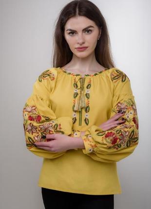 Вышиванка женская вышитая рубашка желтая вышиванка3 фото