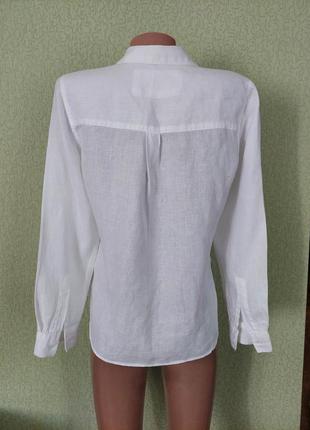 Льняная белая женская рубашка свободного кроя6 фото