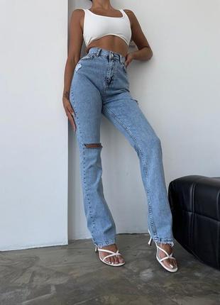 Джинсы стильные прямые с разрезами стильные джинсы с разрезамипрямые4 фото