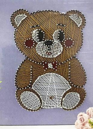 Набір креативної творчості string art плюшевий ведмедик 20*25 см ізонити з ниток стрінг-арт із цвяхами молоток1 фото