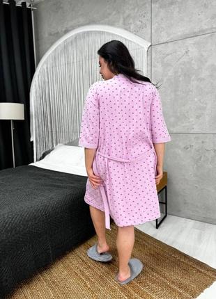 Жіночий домашній комплект нічна сорочка та халатик бузок у сердечка одяг для дому та сну туреччина5 фото