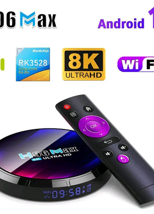 4/64 гб android 13 smart tv смарт приставка h96мах wifi 2,4/5,8 g