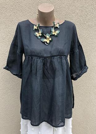 Тонка,льон блуза реглан з баскою,f.due,етно стиль бохо,