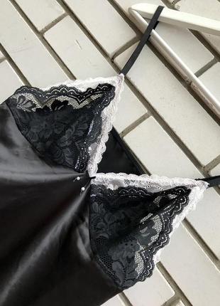 Черный кружевной пеньюар с утяжкой,комбинация,белье,нижнее платье1 фото