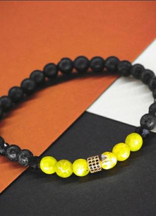 Чоловічий Браслет натуральні зміїний камінь жовта бірюза / лава / агат