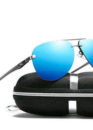 Сонцезахисні окуляри синій aviator+подарунок3 фото