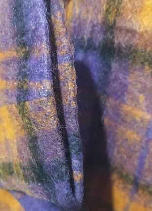 Хп1. вовняне альпака вінтажне фіолетове коротке жіноче пальто півпальто в клітинку вовна3 фото