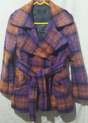 Хп1. шерстяное альпака винтажное фиолетовое короткое женское пальто полупальто в клетку шерсть6 фото