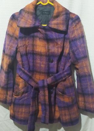 Хп1. вовняне альпака вінтажне фіолетове коротке жіноче пальто півпальто в клітинку вовна7 фото