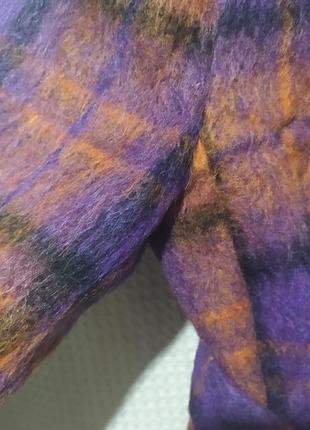 Хп1. вовняне альпака вінтажне фіолетове коротке жіноче пальто півпальто в клітинку вовна8 фото