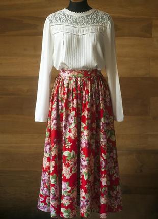 Красная винтажная австрийская юбка женская миди, размер xs, s