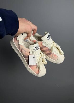 Прекрасные женские кроссовки adidas superstar cappuccino pink розовые с бежевым4 фото