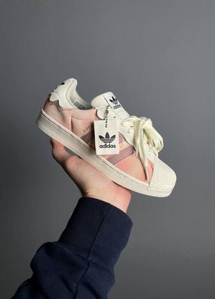 Прекрасные женские кроссовки adidas superstar cappuccino pink розовые с бежевым7 фото