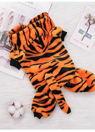 Тигровый костюм для животных (размер м) . костюм тигра для собак. костюм тигра для кота. флисовый костюм