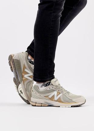 Чоловічі кросівки шкіряні сітка new balance 860v2 beige gold, кеди нью беланс весна літо беж., чоловіче взуття1 фото