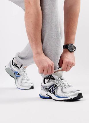 Мужские кроссовки кожаные сетка new balance 860v2 white silver navy, кеды нью беланс весна лето, мужская обувь