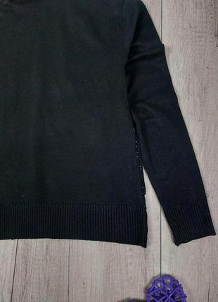 Женский вязаный свитер воротник стойка с отворотом черный с принтом бантики размер s5 фото